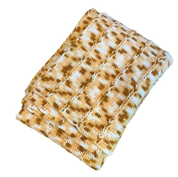 Crochet Throw 96” X 70” Handmade Chunky Blanket in Yellow White Caramel Large - Picture 3 of 5